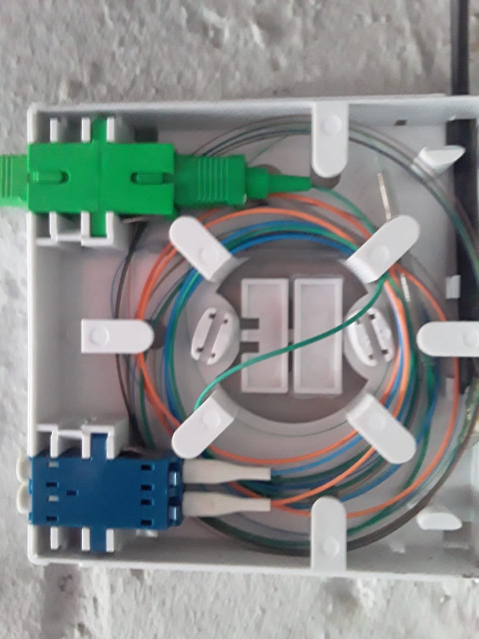 Fibre optic termination box, neatly wired